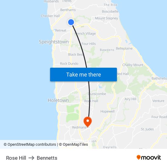 Rose Hill to Bennetts map