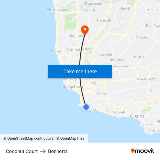 Coconut Court to Bennetts map