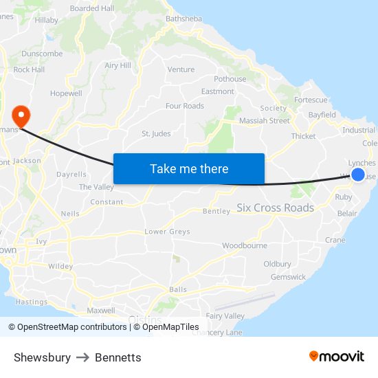 Shewsbury to Bennetts map