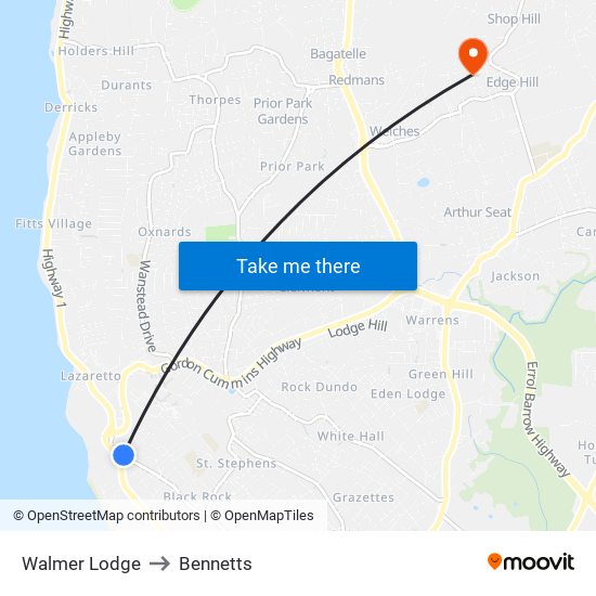 Walmer Lodge to Bennetts map