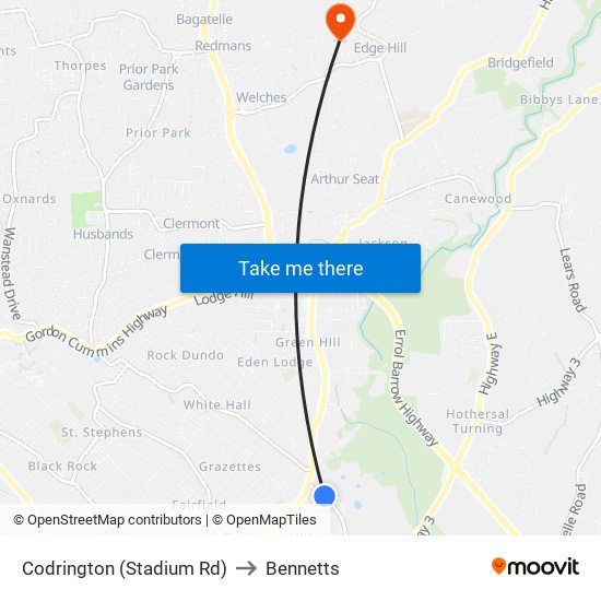Codrington (Stadium Rd) to Bennetts map