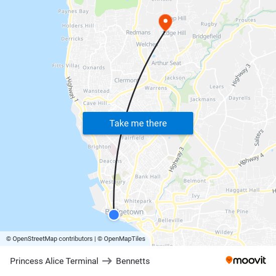 Princess Alice Terminal to Bennetts map