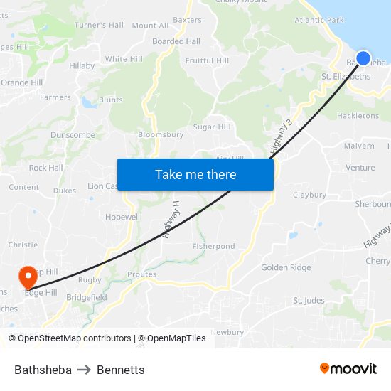 Bathsheba to Bennetts map
