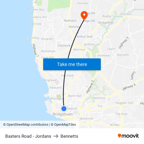 Baxters Road - Jordans to Bennetts map