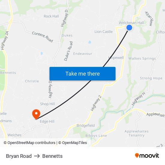 Bryan Road to Bennetts map