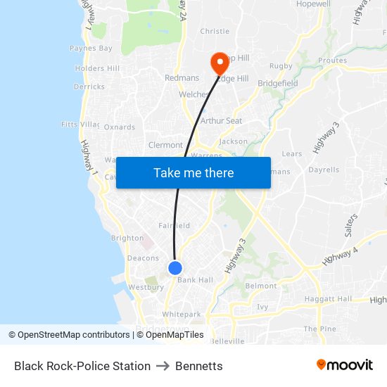 Black Rock-Police Station to Bennetts map