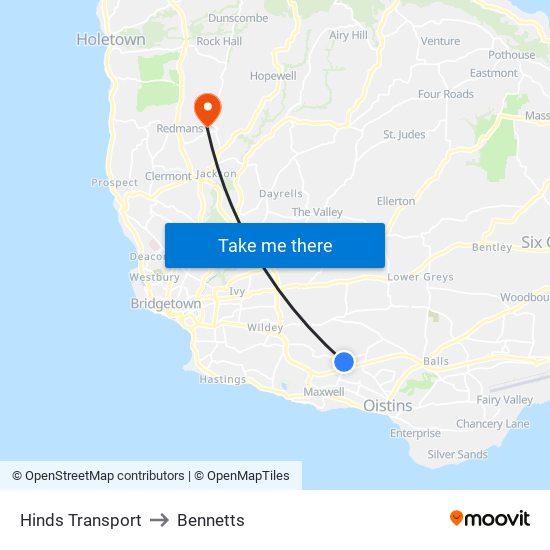 Hinds Transport to Bennetts map