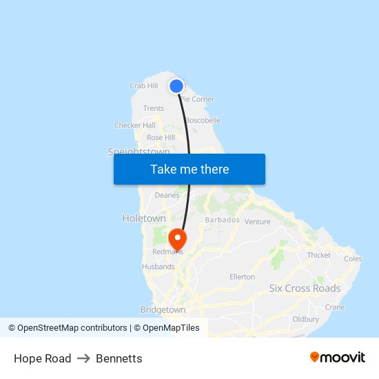 Hope Road to Bennetts map