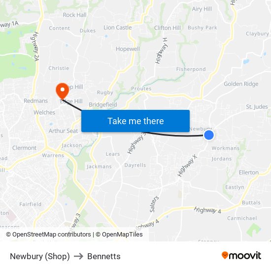 Newbury (Shop) to Bennetts map