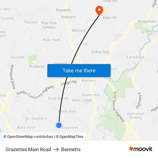 Grazettes Main Road to Bennetts map