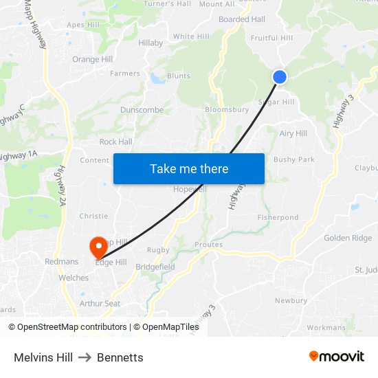 Melvins Hill to Bennetts map