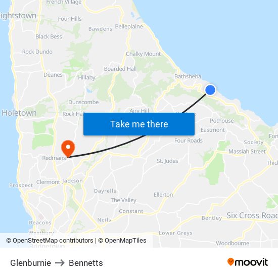 Glenburnie to Bennetts map