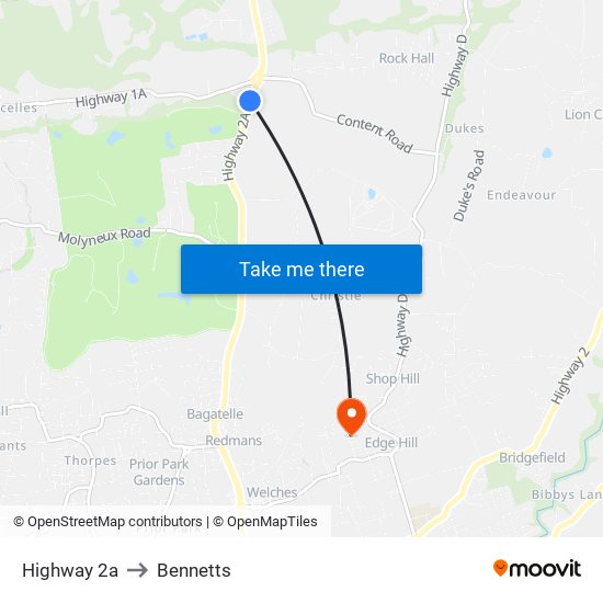 Highway 2a to Bennetts map