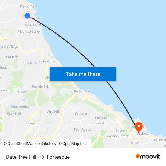 Date Tree Hill to Fortescue map