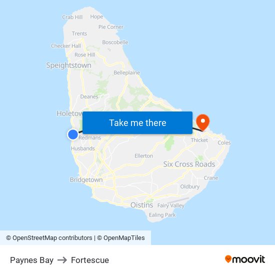 Paynes Bay to Fortescue map