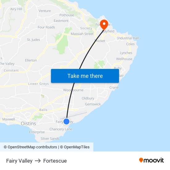 Fairy Valley to Fortescue map