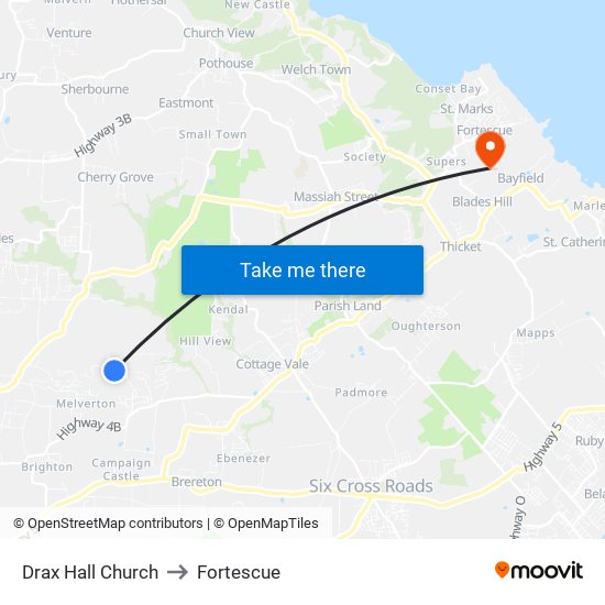 Drax Hall Church to Fortescue map