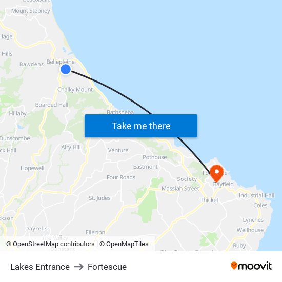 Lakes Entrance to Fortescue map