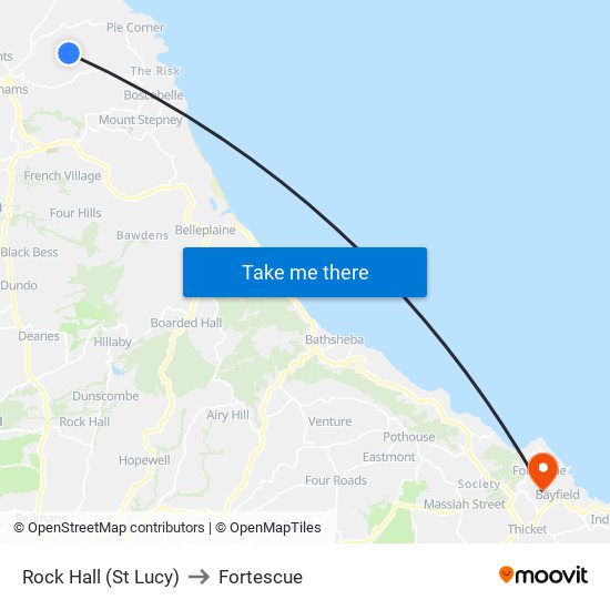 Rock Hall (St Lucy) to Fortescue map