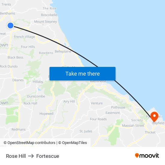 Rose Hill to Fortescue map