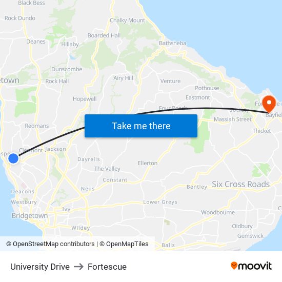 University Drive to Fortescue map