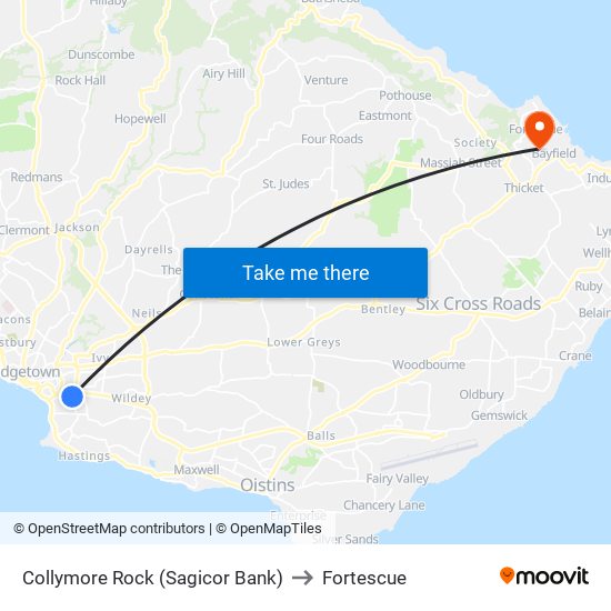 Collymore Rock (Sagicor Bank) to Fortescue map