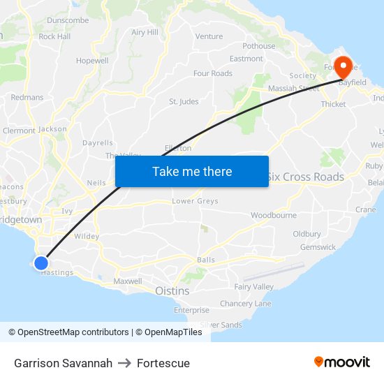 Garrison Savannah to Fortescue map