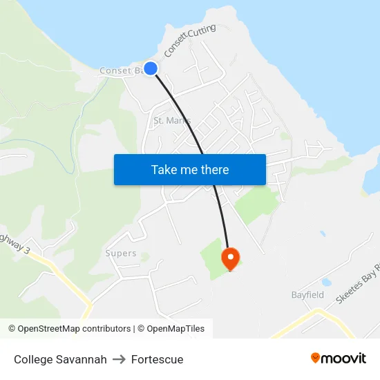 College Savannah to Fortescue map