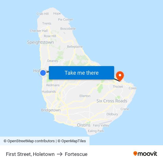 First Street, Holetown to Fortescue map