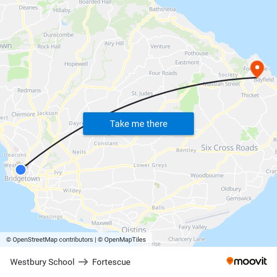 Westbury School to Fortescue map
