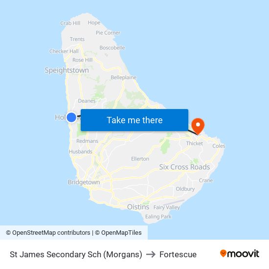 St James Secondary Sch (Morgans) to Fortescue map
