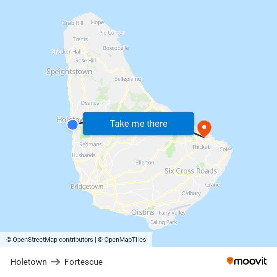 Holetown to Fortescue map