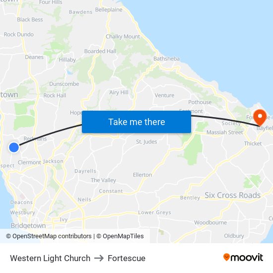 Western Light Church to Fortescue map