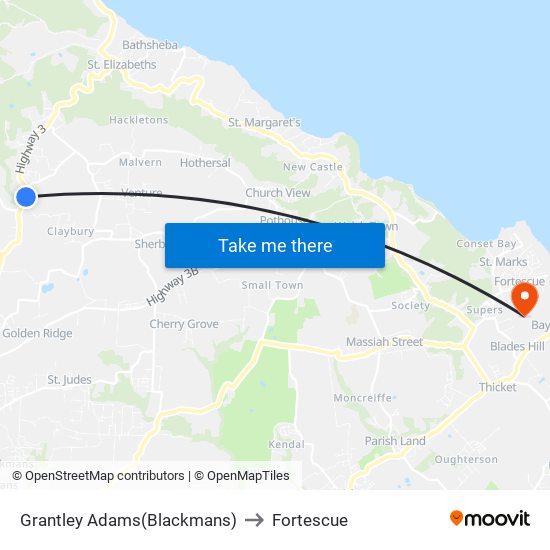 Grantley Adams(Blackmans) to Fortescue map