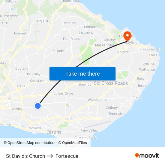 St David's Church to Fortescue map