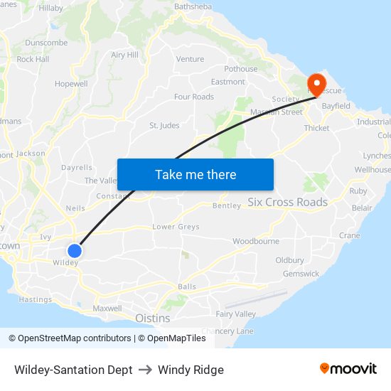 Wildey-Santation Dept to Windy Ridge map