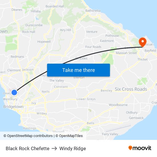 Black Rock Chefette to Windy Ridge map
