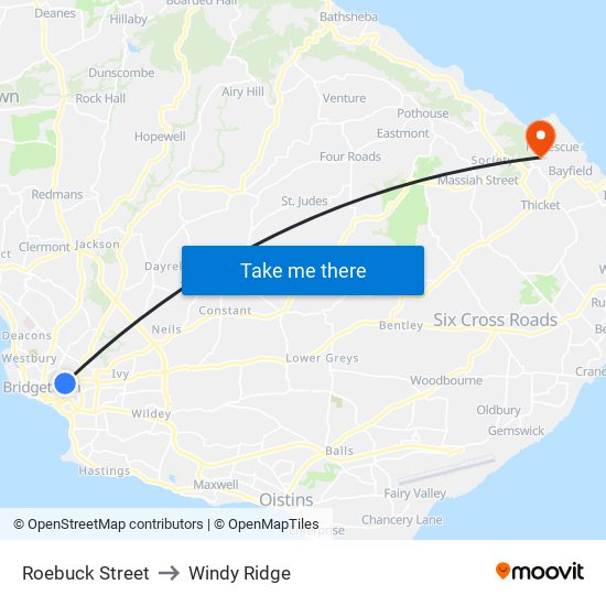 Roebuck Street to Windy Ridge map