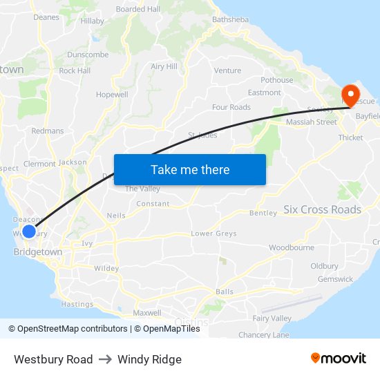 Westbury Road to Windy Ridge map