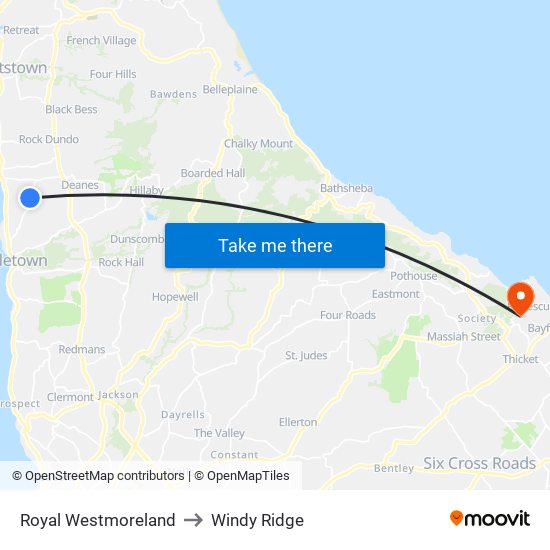 Royal Westmoreland to Windy Ridge map