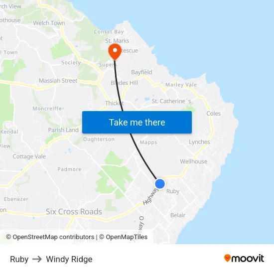Ruby to Windy Ridge map