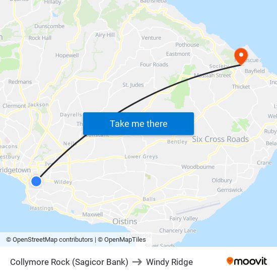 Collymore Rock (Sagicor Bank) to Windy Ridge map