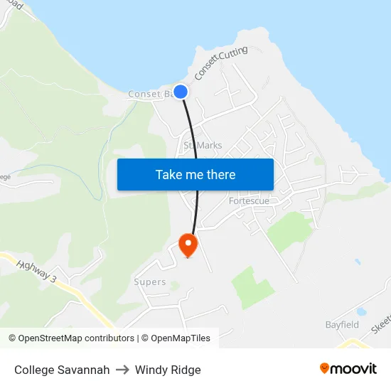 College Savannah to Windy Ridge map