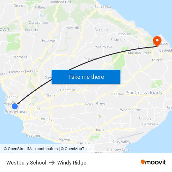 Westbury School to Windy Ridge map