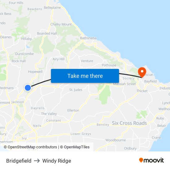 Bridgefield to Windy Ridge map