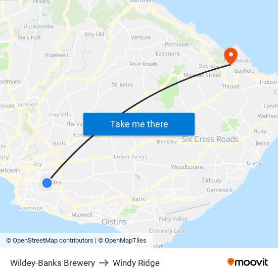 Wildey-Banks Brewery to Windy Ridge map