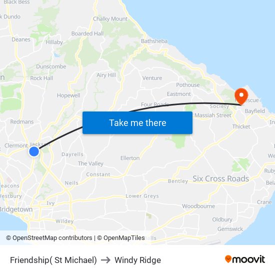 Friendship( St Michael) to Windy Ridge map