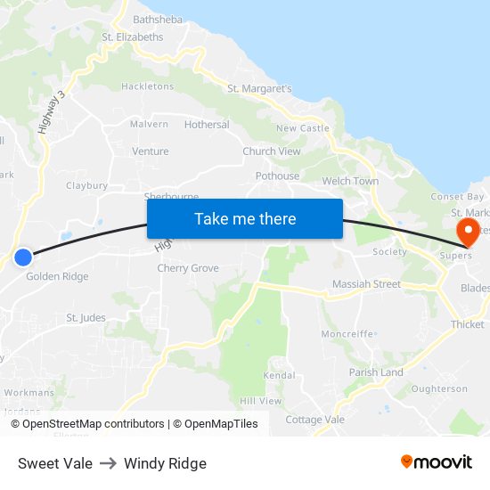 Sweet Vale to Windy Ridge map