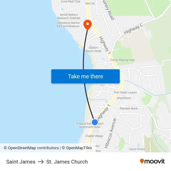Saint James to St. James Church map
