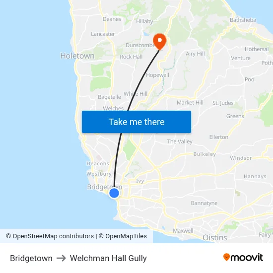 Bridgetown to Welchman Hall Gully map